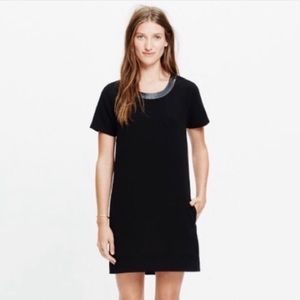 Madewell Leather Trim Black Shift Tailored Dress